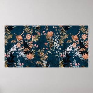 Nahtlose Vintage Herbstmuster mit Rot und Orange Poster
