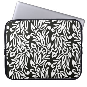 Nahtlose Vintage Schwarz-Weiß-Textilblüte Laptopschutzhülle