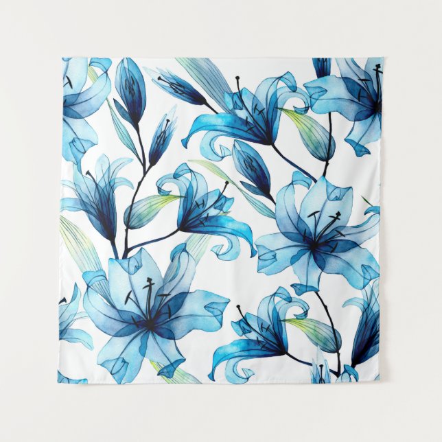 Nahtlose Wasserfarben-Muster mit durchsichtigem Fl Wandteppich (Vorderseite)