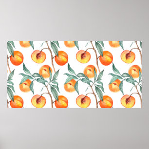 Nahtlose Wasserfarbenmuster mit Pfirsichen auf ein Poster
