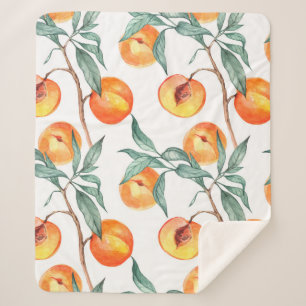 Nahtlose Wasserfarbenmuster mit Pfirsichen auf ein Sherpadecke