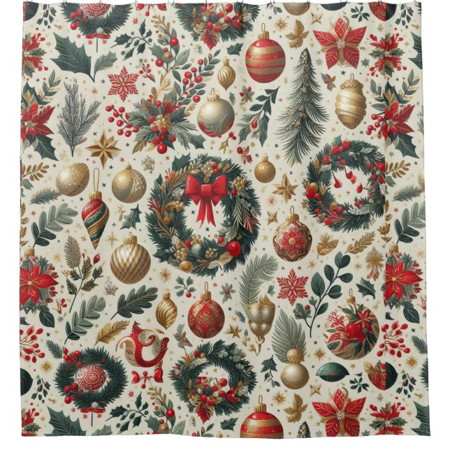 Nahtlose Weihnachtsdekoration Duschvorhang (Vorderseite)