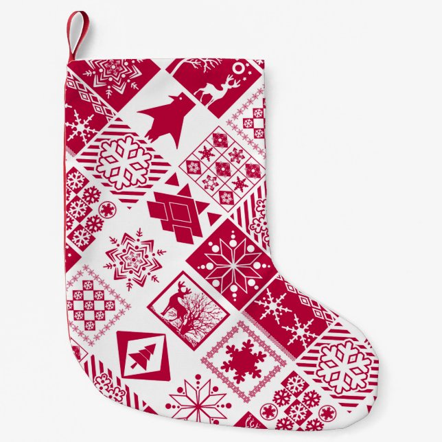 Nahtlose Weihnachtselemente geometrische Schneeflo Kleiner Weihnachtsstrumpf (Vorderseite)