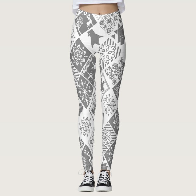 Nahtlose Weihnachtselemente geometrische Schneeflo Leggings (Vorderseite)