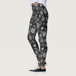 Nahtlose Weihnachtsschneeflocken schwarzes Muster Leggings
