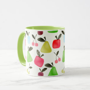 Nahtlose zerkratzte Cartoon-Früchte Äpfel Birnen Tasse