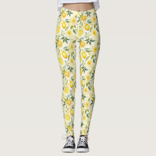 Nahtlose Zitrone mit grünen Blätter und Blume Leggings