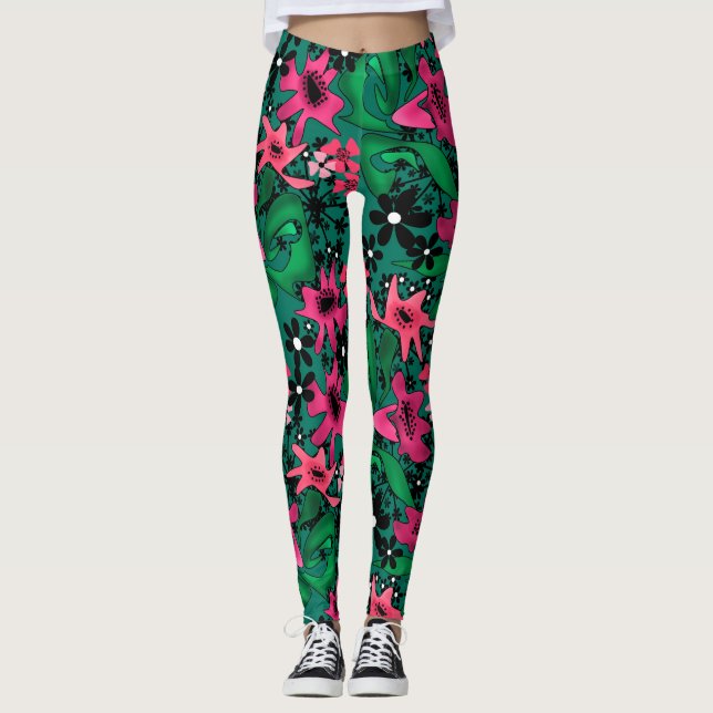 Nahtloser abstrakter Cartoon niedliche Blume Blume Leggings (Vorderseite)