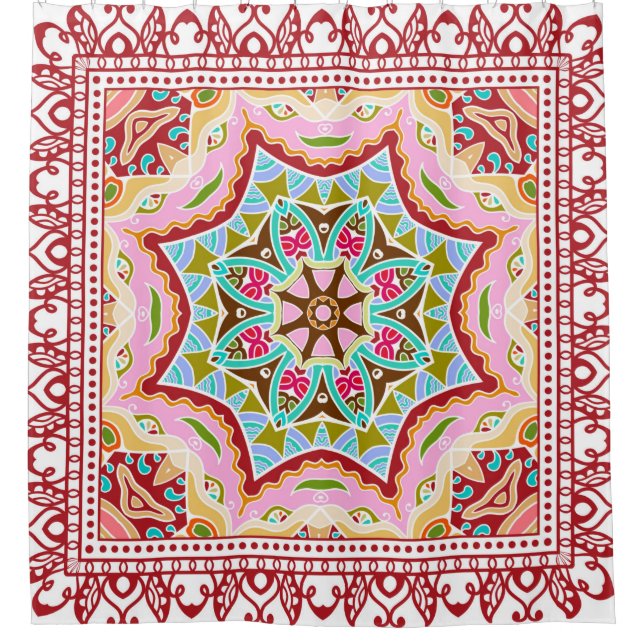 Nahtloser Damast mit farbenprächtigem Patchwork. V Duschvorhang (Vorderseite)