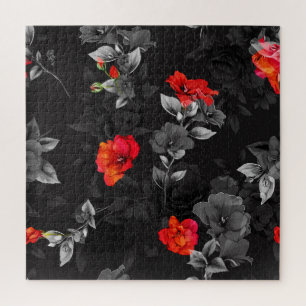 Nahtloser floraler Amaryllis schwarzer Hintergrund Puzzle
