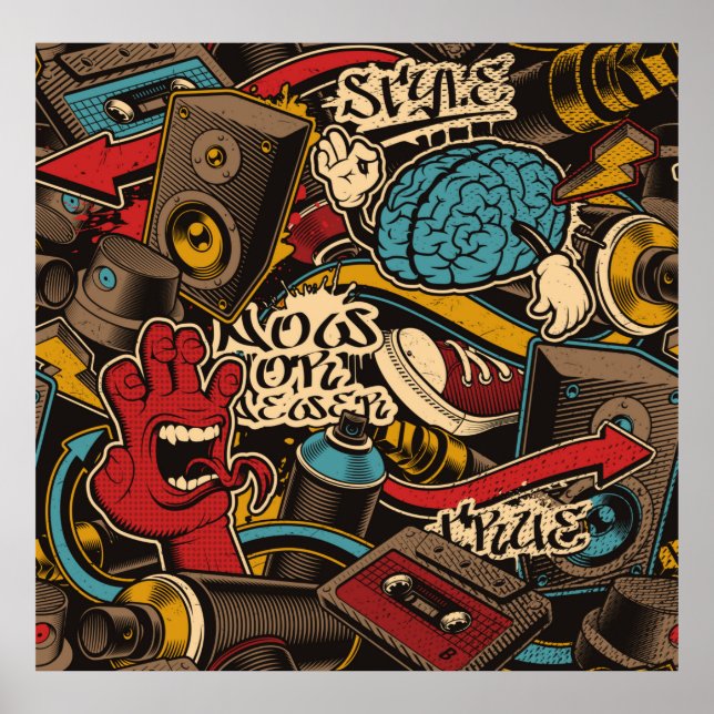 Nahtloser Graffiti-Hintergrund. Farbenfrohe nahtlo Poster (Vorne)