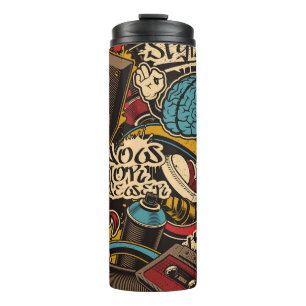 Nahtloser Graffiti-Hintergrund. Farbenfrohe nahtlo Thermosbecher