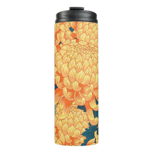 Nahtloser Hintergrund mit gelben Blumen Japanisch Thermosbecher