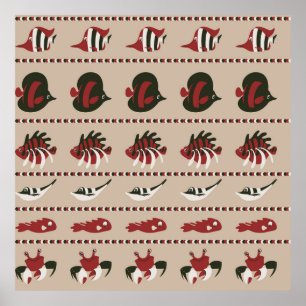 Nahtloser Hintergrund mit Meereslebewesen - Krabbe Poster