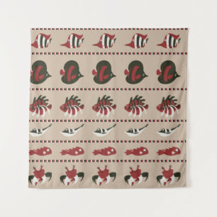 Nahtloser Hintergrund mit Meereslebewesen - Krabbe Wandteppich