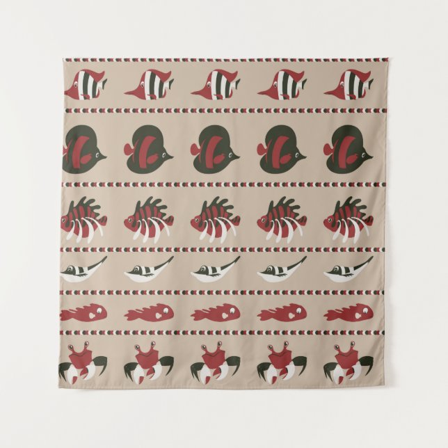 Nahtloser Hintergrund mit Meereslebewesen - Krabbe Wandteppich (Vorderseite)