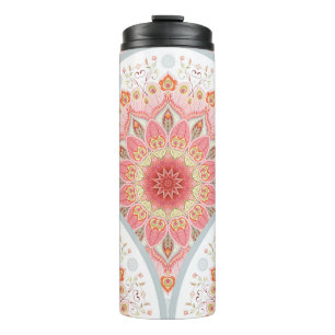Nahtloser Hintergrund mit rundem Dekor. Orienta Thermosbecher