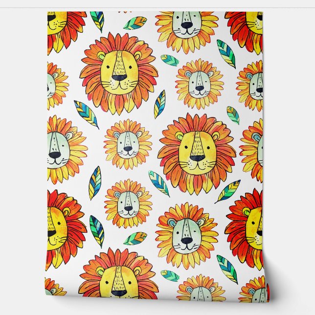 Nahtloser Lion Portrait Pattern Cartoon Tapete (Abrollen)