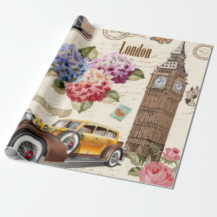 Nahtloser London Vintage-Hintergrund mit Retro-Aut Geschenkpapier