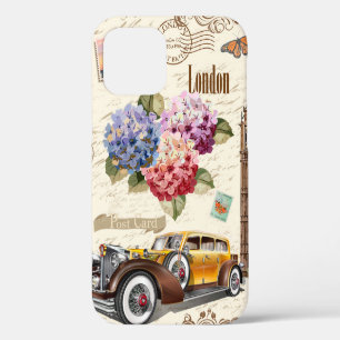 Nahtloser London Vintage-Hintergrund mit Retro-Aut iPhone 12 Hülle