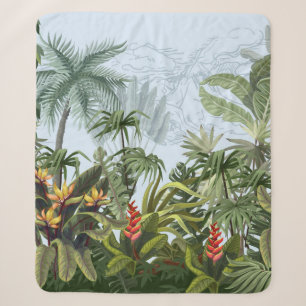 Nahtloser Rand mit Dschungelbäumen und Blumen. Vin Sherpadecke