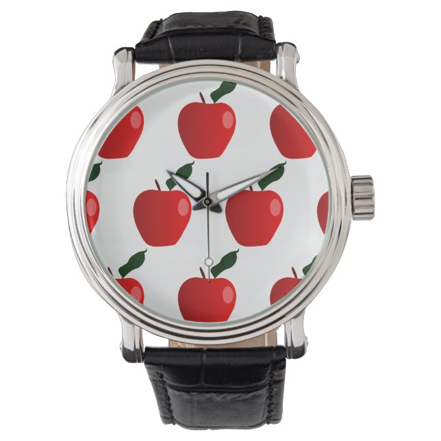 Nahtloser Red Apfel Hintergrund Armbanduhr (Vorderseite)