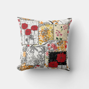 Nahtloser retro-vintage-patchwork-quilting-mohn kissen