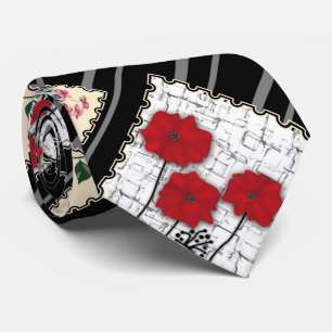 Nahtloser retro-vintage-patchwork-quilting-mohn krawatte