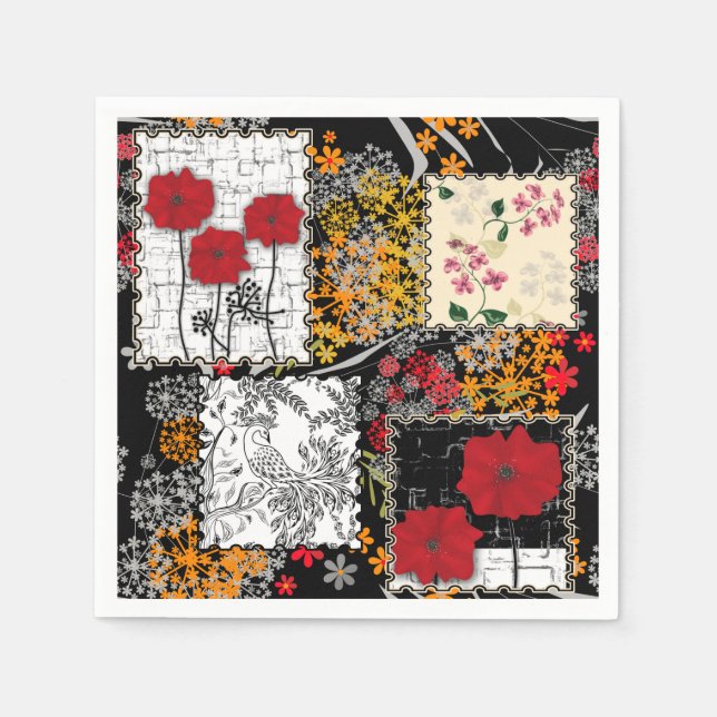 Nahtloser Retro-Vintage-Patchwork-Quilting-Mohn Serviette (Vorderseite)