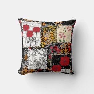 Nahtloser retro-vintage-patchwork-steppdecken-mohn kissen