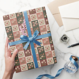 Nahtloser Rustikaler Blumenpatchwork Geschenkpapier