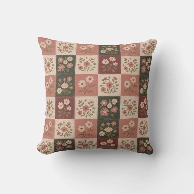 Nahtloser Rustikaler Blumenpatchwork Kissen (Vorderseite)