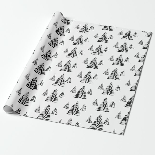 Nahtloser Schwarz-Weiß-Weihnachtsbaum Geschenkpapier (Ungerollt)