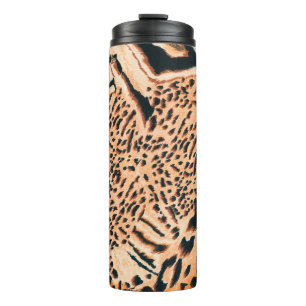 Nahtloser Tiger, Leopard und Jaguar. Nahtlose Text Thermosbecher
