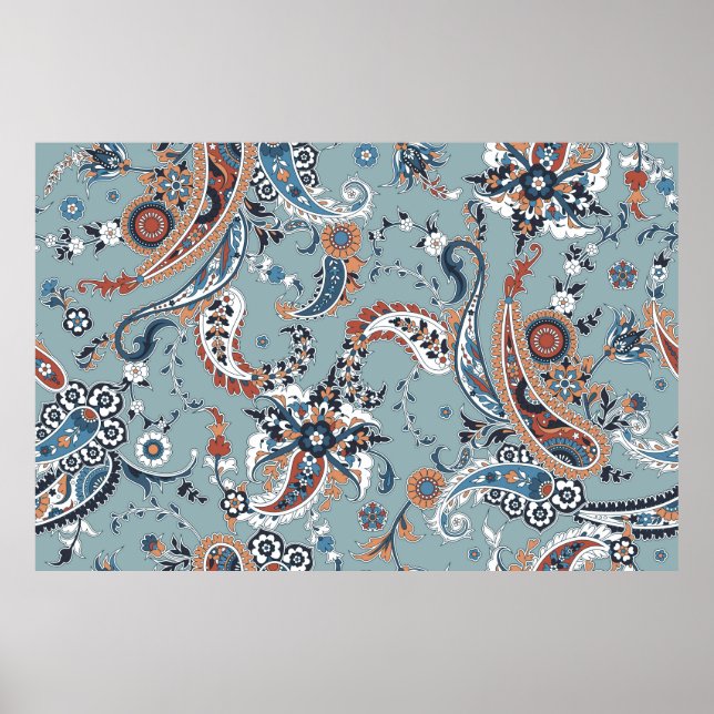 Nahtloser, trendiger Hintergrund mit Pisley in Ind Poster (Vorne)