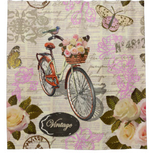 Nahtloser vintage Hintergrund mit Rosen, Schmetter Duschvorhang