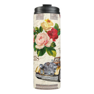Nahtloser vintage Pariser Hintergrund mit Retro-Au Thermosbecher