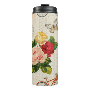 Nahtloser Vintager Hintergrund mit Blume und Butte Thermosbecher