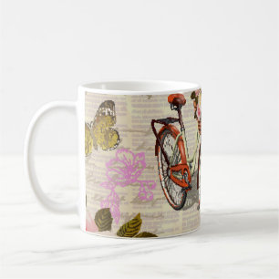 Nahtloser Vintager Hintergrund mit Rose, Schmetter Kaffeetasse