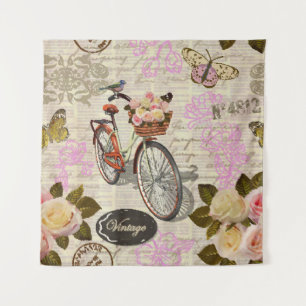 Nahtloser Vintager Hintergrund mit Rose, Schmetter Wandteppich