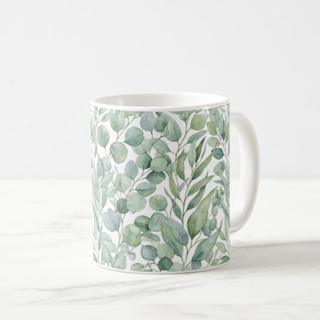 Nahtloser Wasserfarb-Eukalyptusblätter-Mug-Wrap Kaffeetasse (VorderseiteRechts)