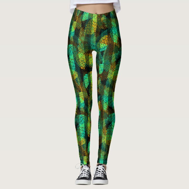 Nahtloser Winter Weihnachts-grüne Pinienbäume tr Leggings (Vorderseite)