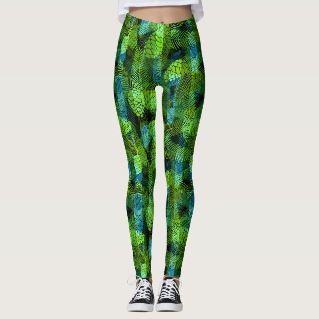 Nahtloser Winter Weihnachts-grüne Pinienbäume tr Leggings (Vorderseite)