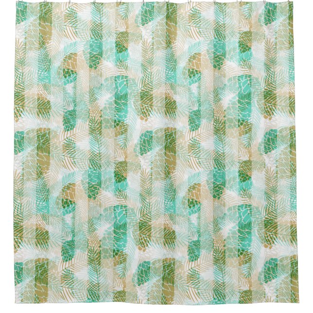 Nahtloser Winter Weihnachtsgrün-beige Kiefernfüße  Duschvorhang (Vorderseite)