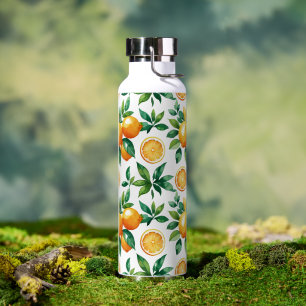 Nahtloser Zitrusgarten Zitronen- und Orangenmust Trinkflasche