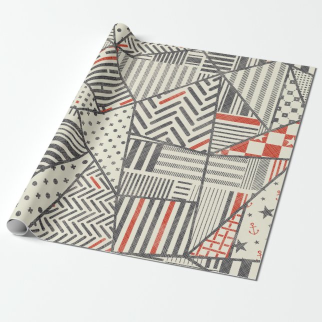 Nahtloses abstraktes Patchwork in Retrofarben. End Geschenkpapier (Ungerollt)