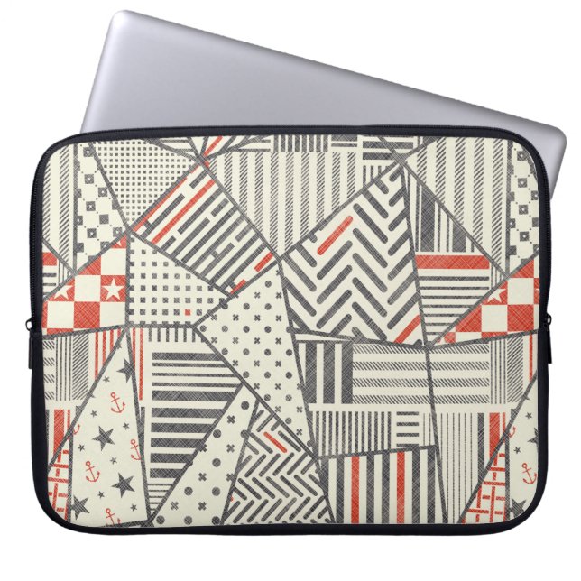 Nahtloses abstraktes Patchwork in Retrofarben. End Laptopschutzhülle (Vorderseite)