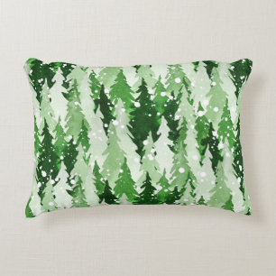 Nahtloses Aquarellmuster mit grünen Kiefern Dekokissen