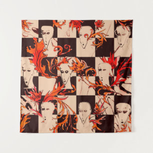 Nahtloses avantgardistisches Muster mit Gesichtern Wandteppich