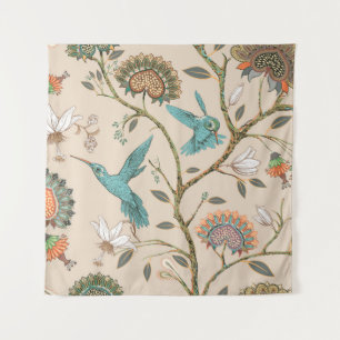 Nahtloses Beige-Muster mit stilisierten Blumen und Wandteppich